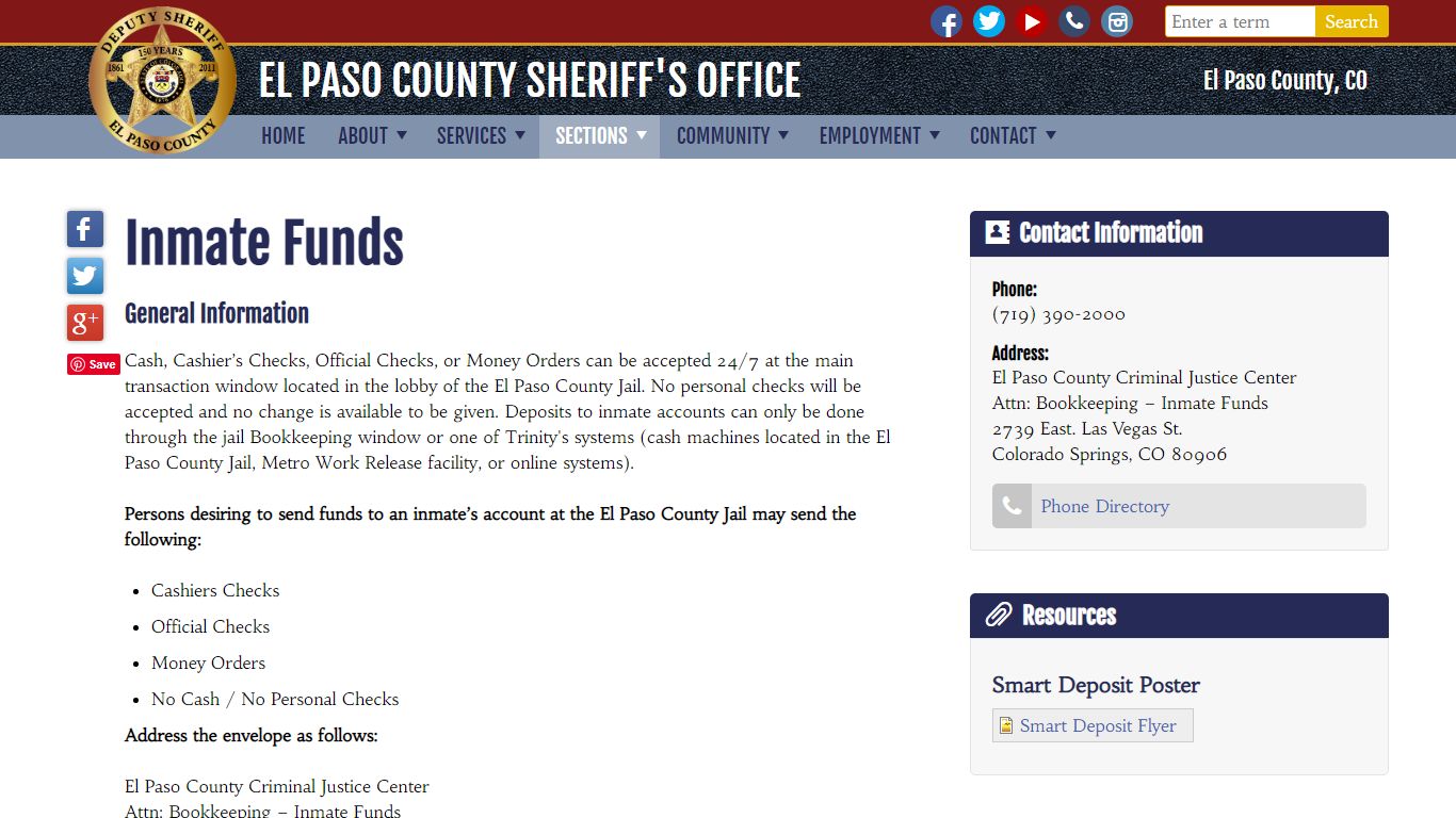 Inmate Funds | El Paso County Sheriff